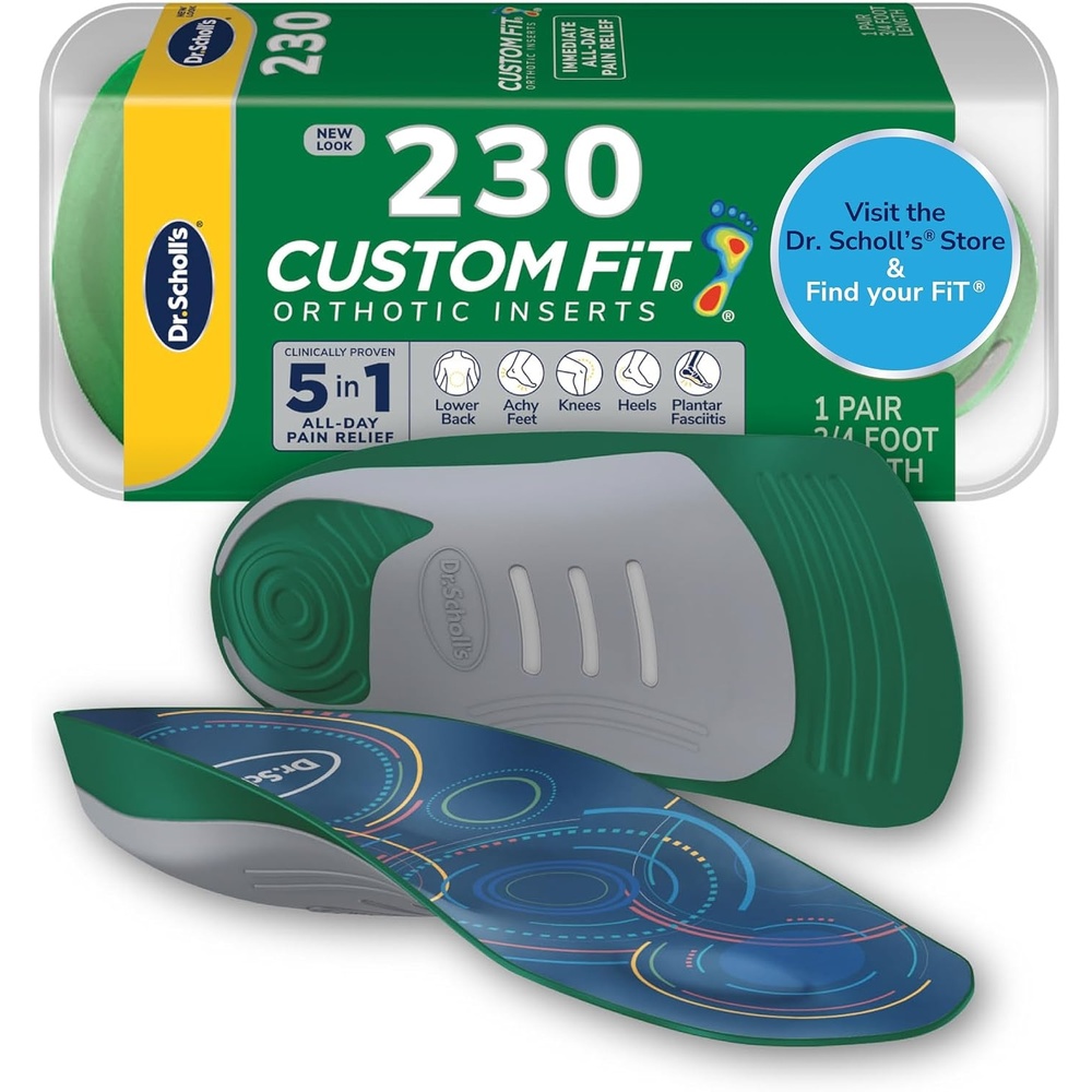 image:imageDr Scholls Custom Fit Orthotics 34 Length Arch Support Shoe Inserts Plantar Fasciitis Relief Insoles for Men and Women Immediate AllDay Total Lower Body Pain Relief FSA HSA Eligible CF410Green Grey