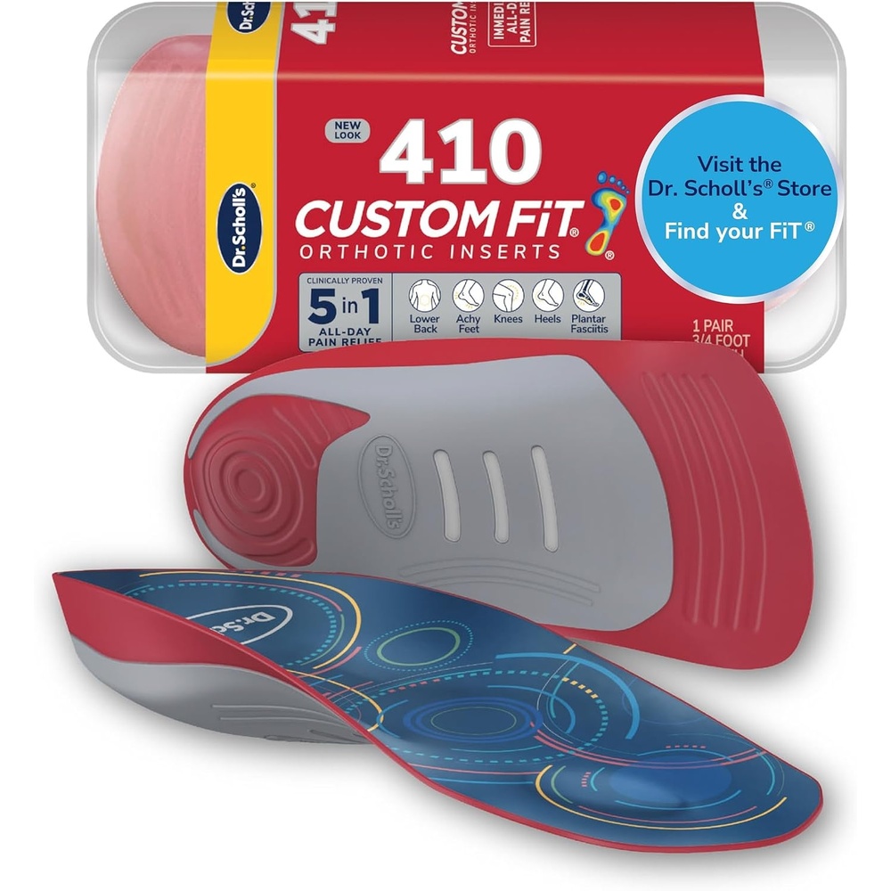image:imageDr Scholls Custom Fit Orthotics 34 Length Arch Support Shoe Inserts Plantar Fasciitis Relief Insoles for Men and Women Immediate AllDay Total Lower Body Pain Relief FSA HSA Eligible CF410Red Grey